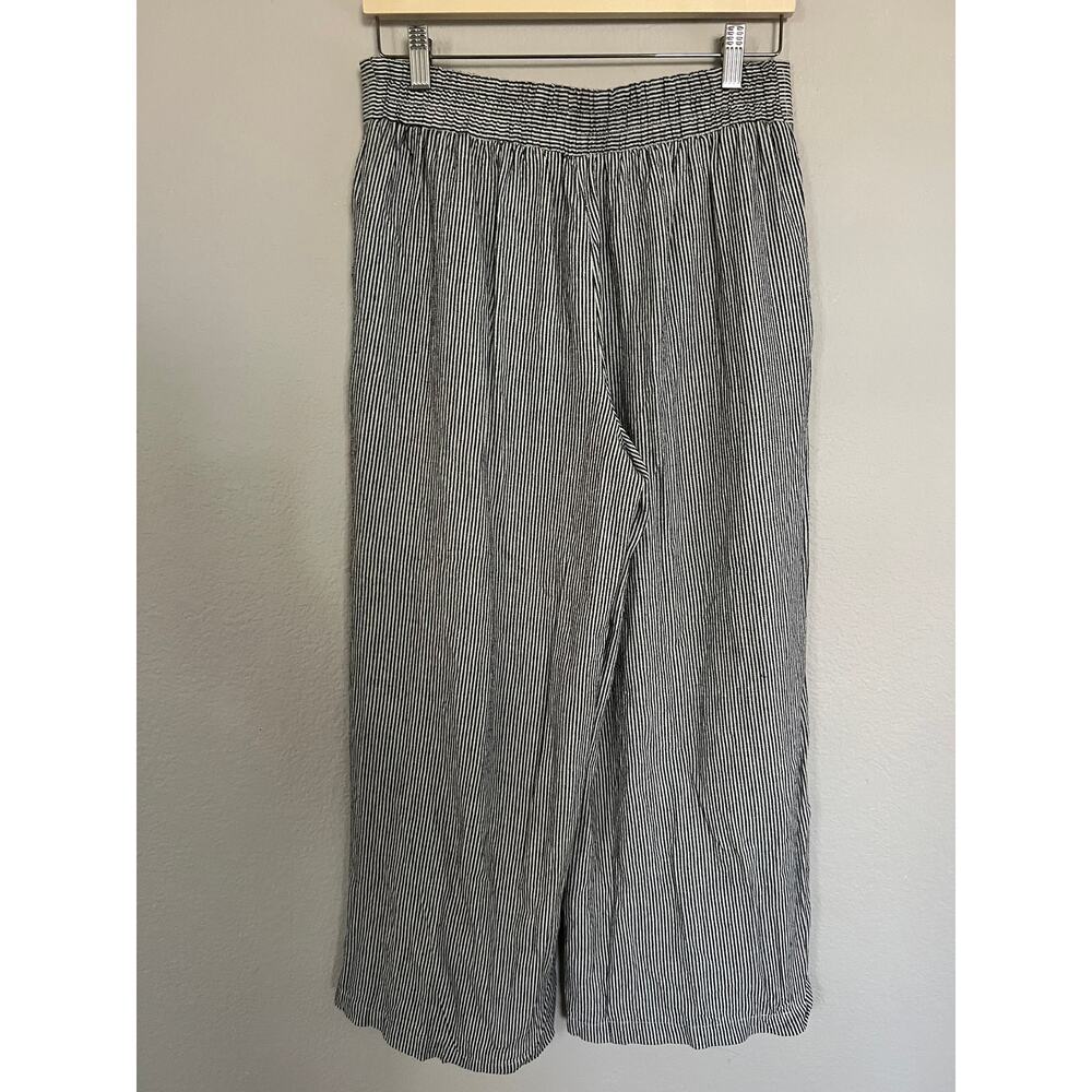 Max Studio Linen Blend Wide Leg Pants Size M Blue/White Stripe Beachy Pockets - Picture 2 of 8